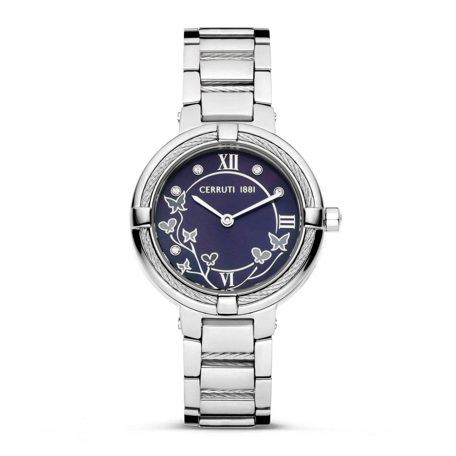 Cerruti Silver Bracelet Blue Pearl Dial Watch CIWLG0008304