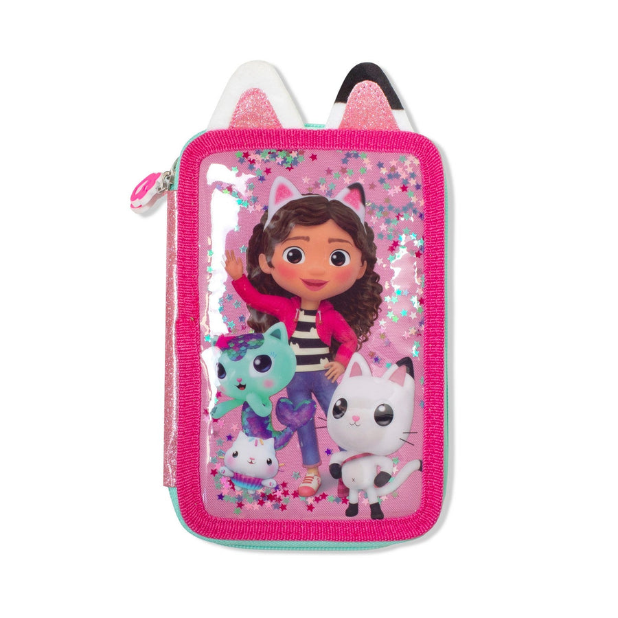 Pre School Gabbys Dollhouse 2 Zip Pencil Case With Stationary Gabby'S Pink Set GD00045