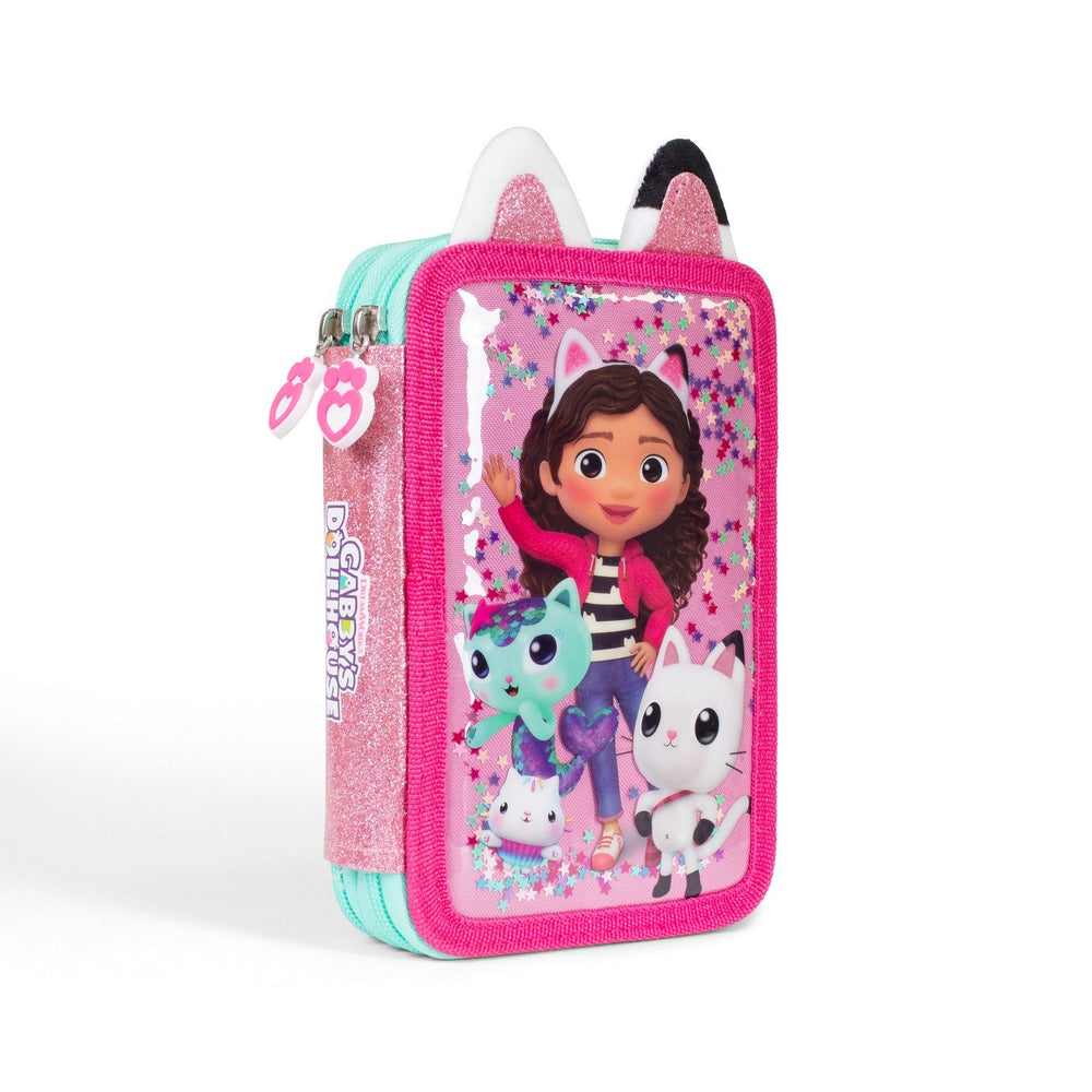 Pre School Gabbys Dollhouse 2 Zip Pencil Case With Stationary Gabby'S Pink Set GD00045
