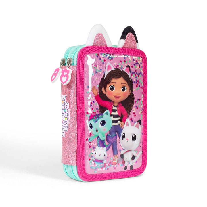 Pre School Gabbys Dollhouse 2 Zip Pencil Case With Stationary Gabby'S Pink Set GD00045