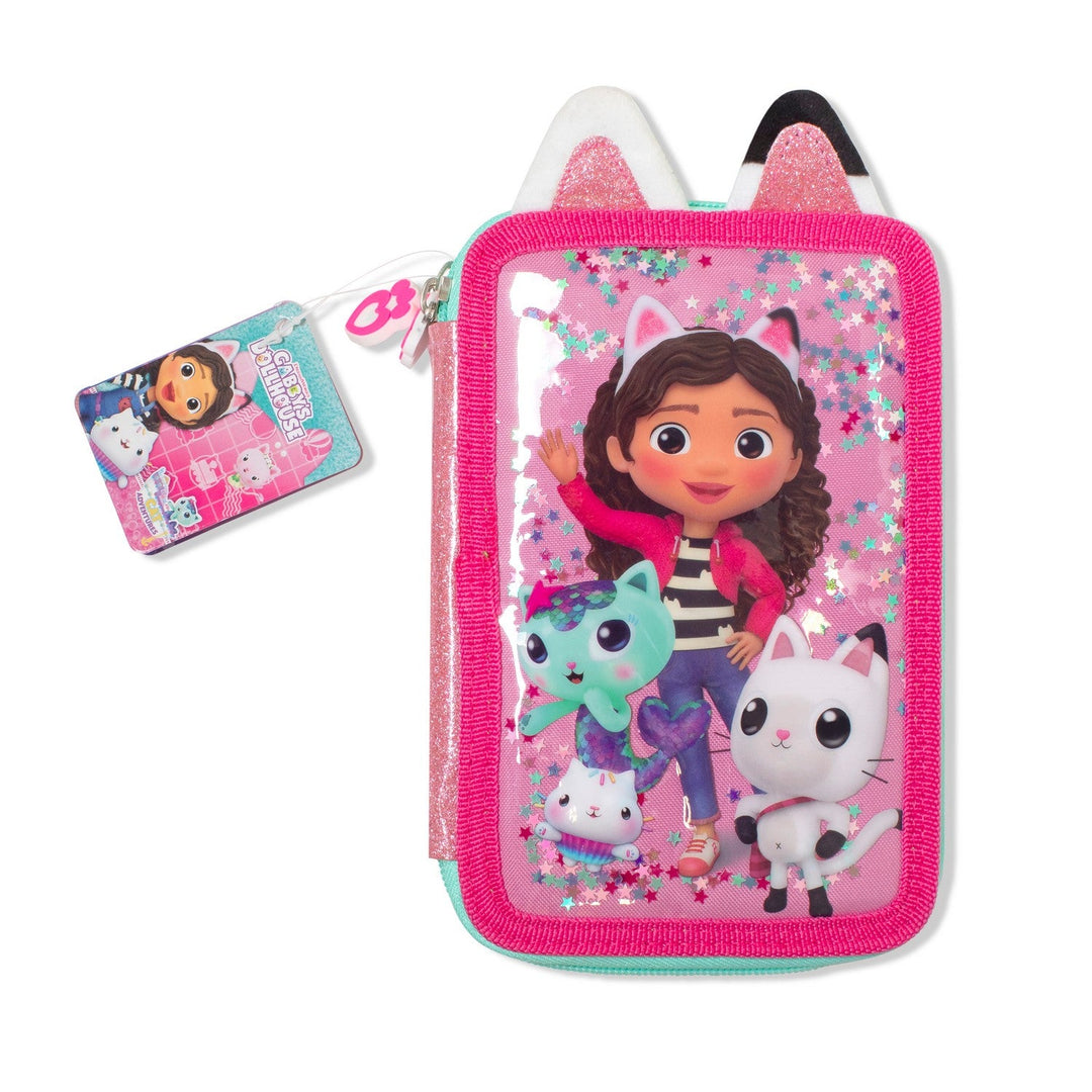 Pre School Gabbys Dollhouse 2 Zip Pencil Case With Stationary Gabby'S Pink Set GD00045