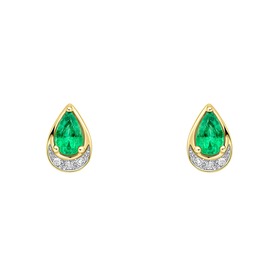9ct Yellow Gold Green Emerald and Diamond Earrings GE2513G