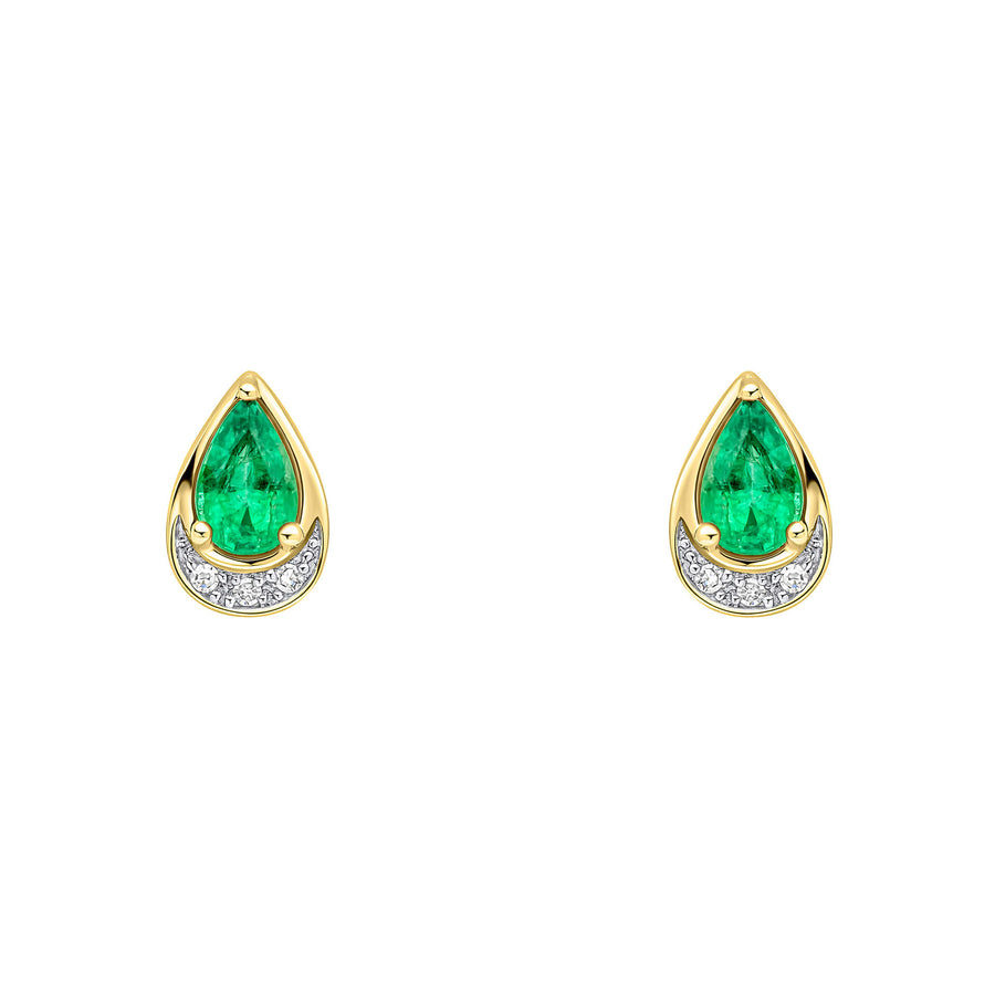 9ct Yellow Gold Green Emerald and Diamond Earrings GE2513G