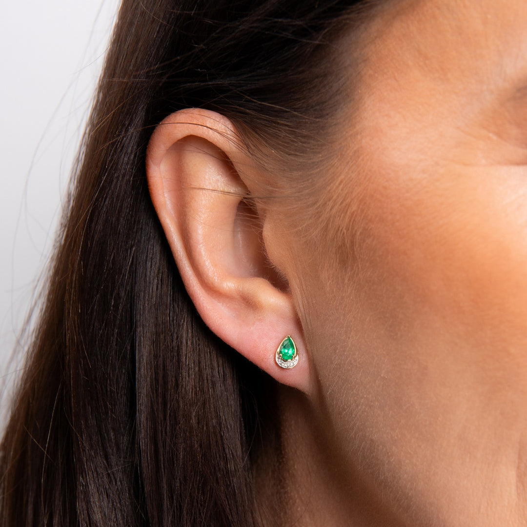 9ct Yellow Gold Green Emerald and Diamond Earrings GE2513G