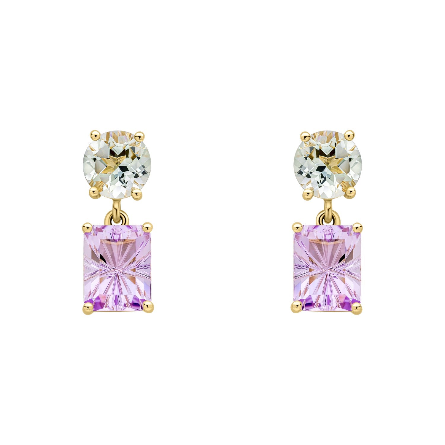 9ct Yellow Gold Green Quartz and Rose De France Amethyst Earrings GE2518G