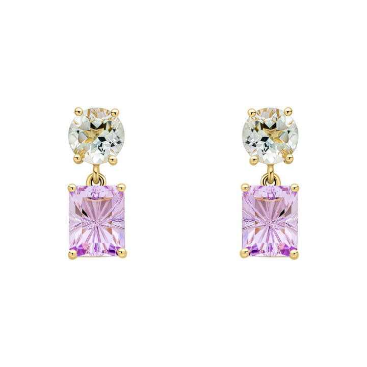 9ct Yellow Gold Green Quartz and Rose De France Amethyst Earrings GE2518G