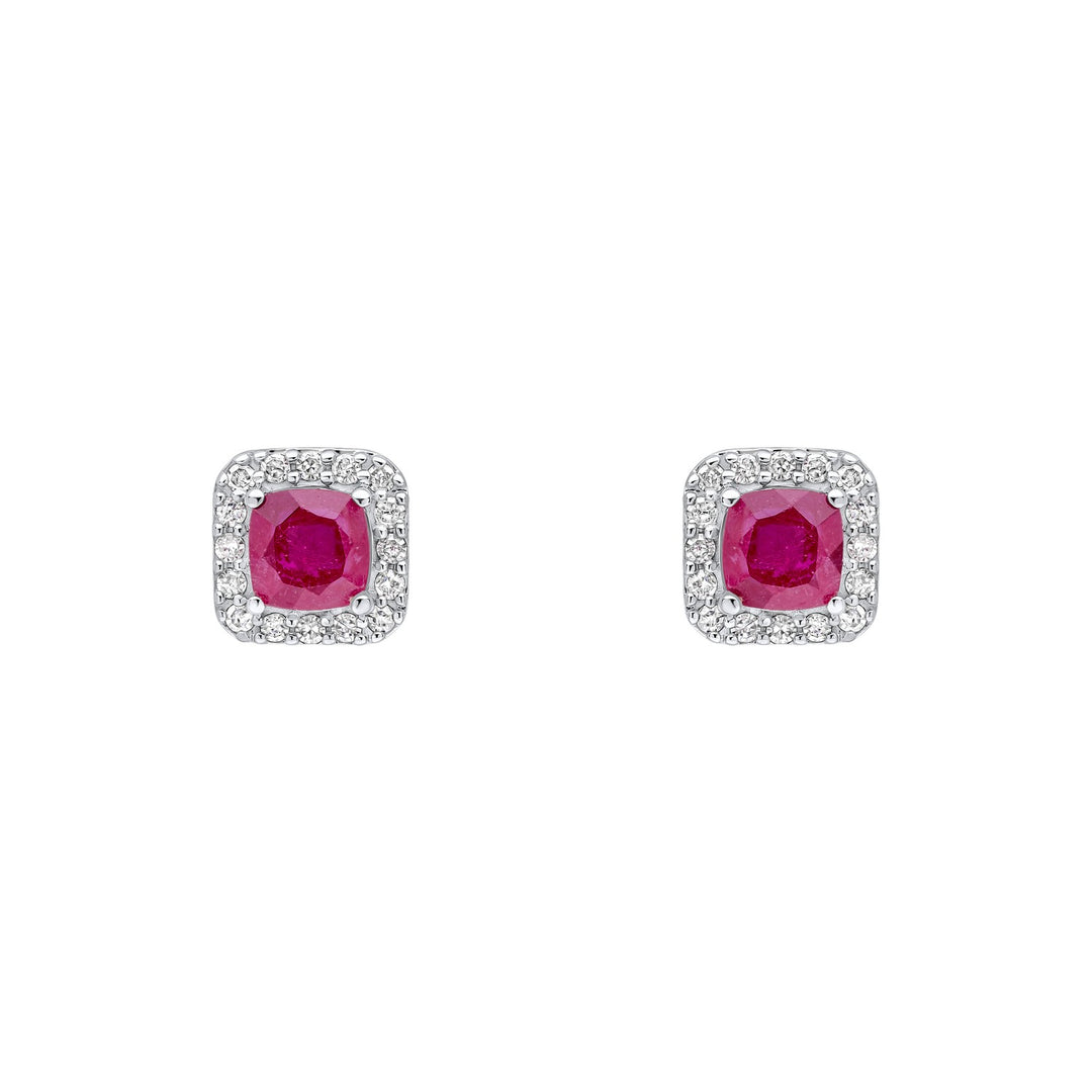 9ct White Gold Red Ruby and Diamond Earrings GE2519R