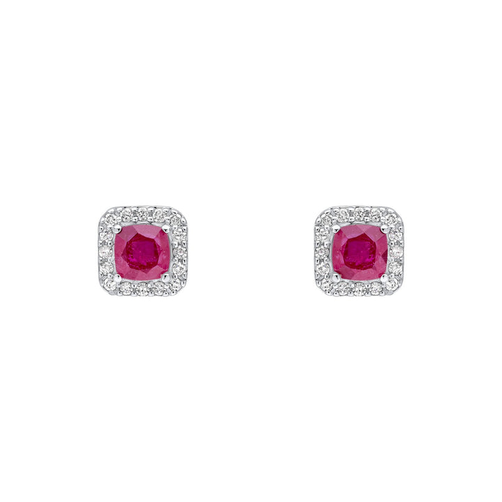 9ct White Gold Red Ruby and Diamond Earrings GE2519R
