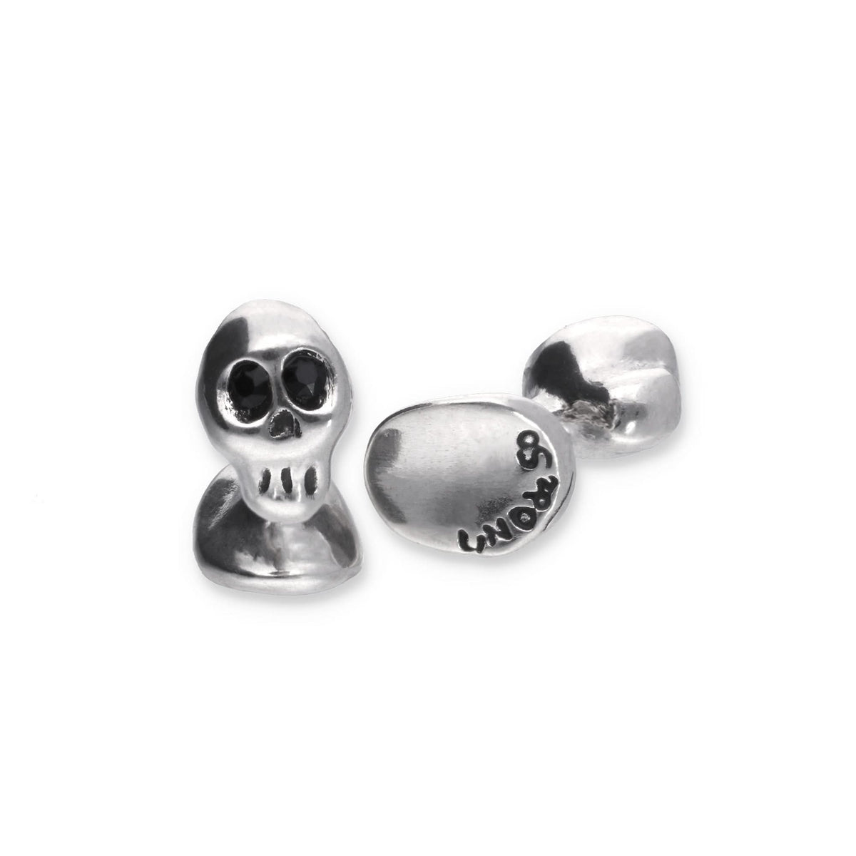 Metal Alloy Sterling Silver Plated Black Crystal Skull Detail Cufflinks GEM0126NGRMTL