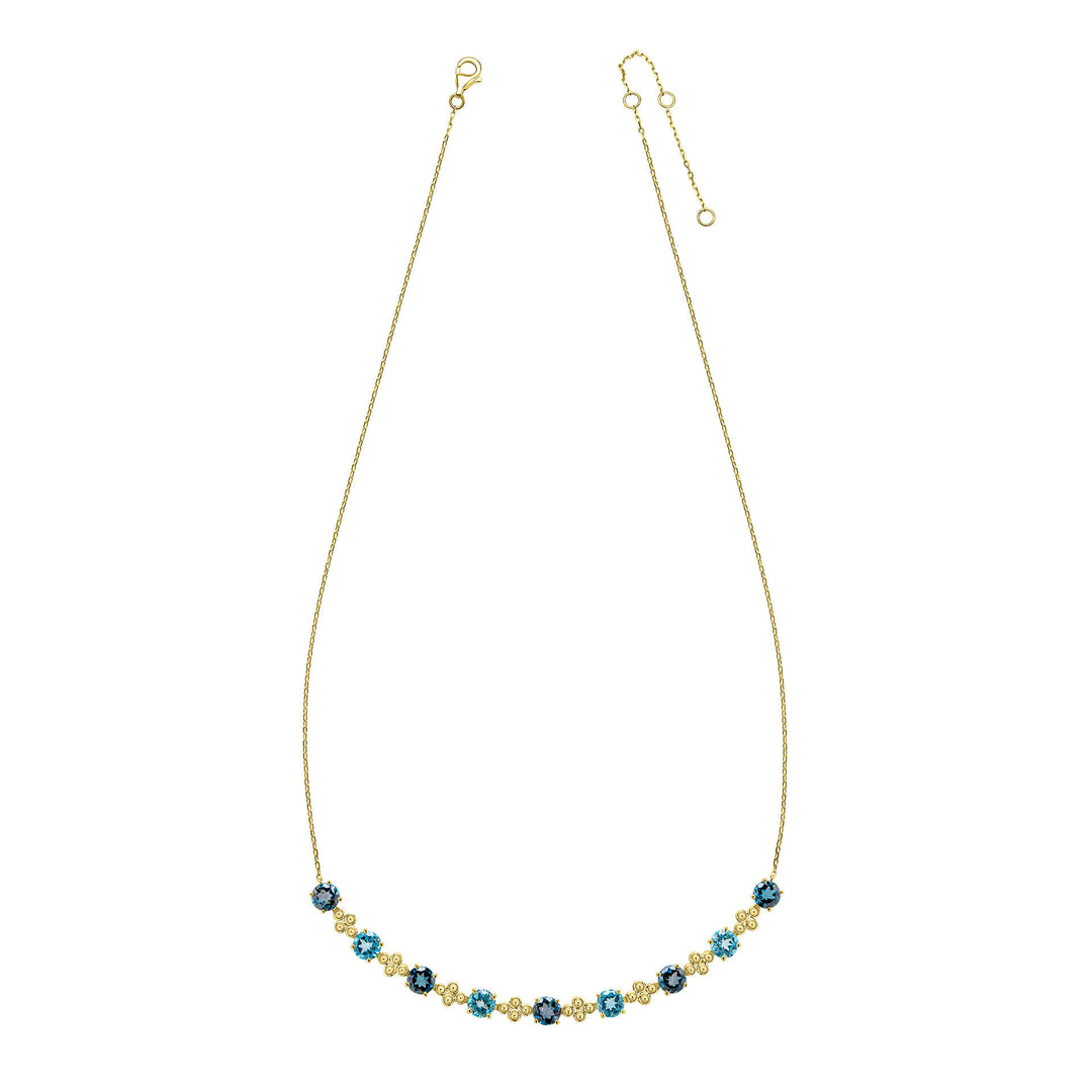 9ct Yellow Gold London Blue Topaz and
 Swiss Blue Topaz Necklace GN423L