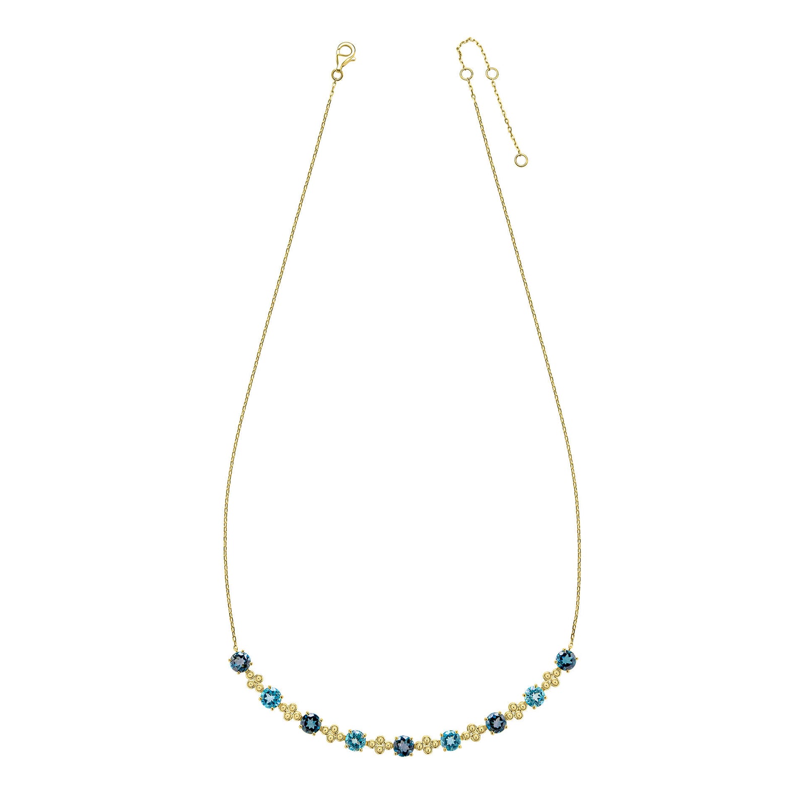 9ct Yellow Gold London Blue Topaz and
 Swiss Blue Topaz Necklace GN423L