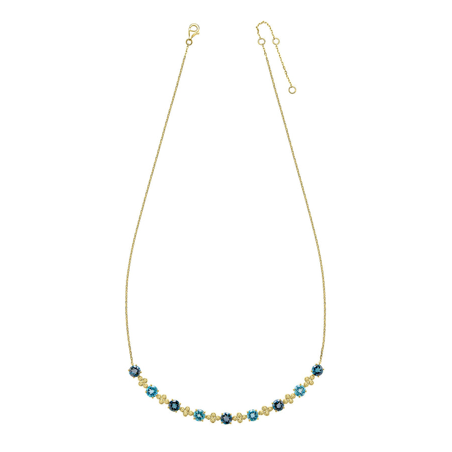 9ct Yellow Gold London Blue Topaz and
 Swiss Blue Topaz Necklace GN423L