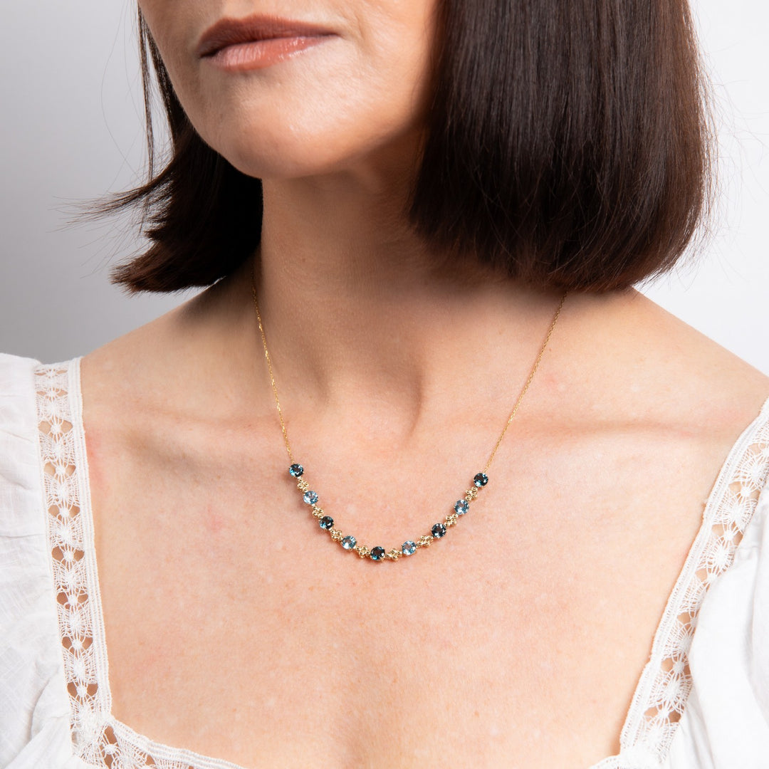9ct Yellow Gold London Blue Topaz and
 Swiss Blue Topaz Necklace GN423L