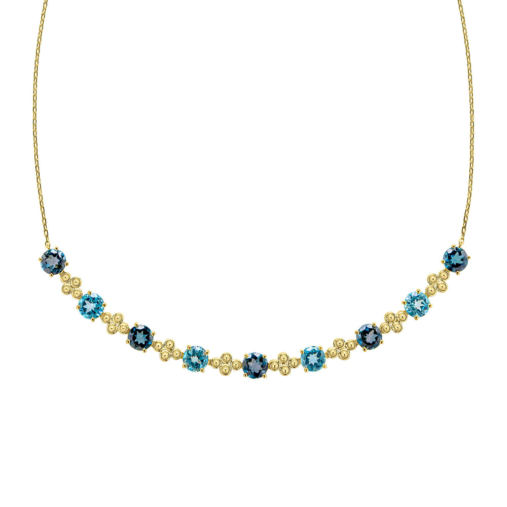9ct Yellow Gold London Blue Topaz and
 Swiss Blue Topaz Necklace GN423L