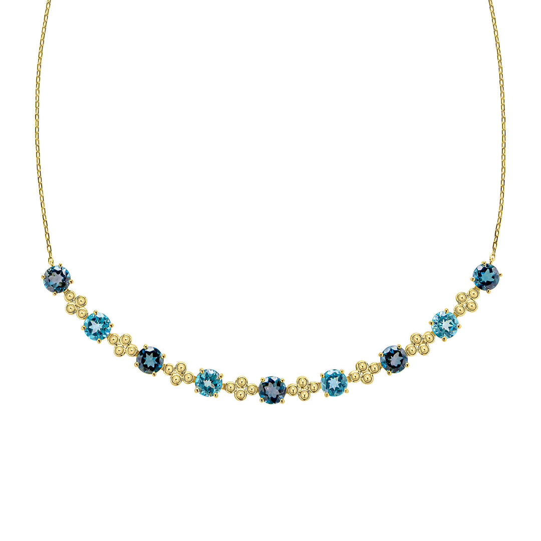 9ct Yellow Gold London Blue Topaz and
 Swiss Blue Topaz Necklace GN423L