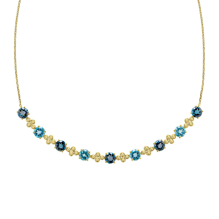 9ct Yellow Gold London Blue Topaz and
 Swiss Blue Topaz Necklace GN423L