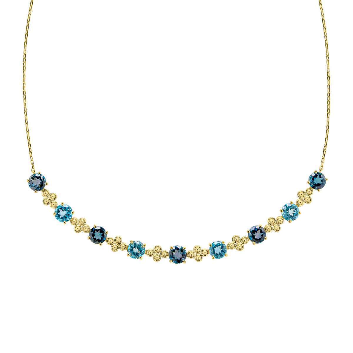 9ct Yellow Gold London Blue Topaz and
 Swiss Blue Topaz Necklace GN423L