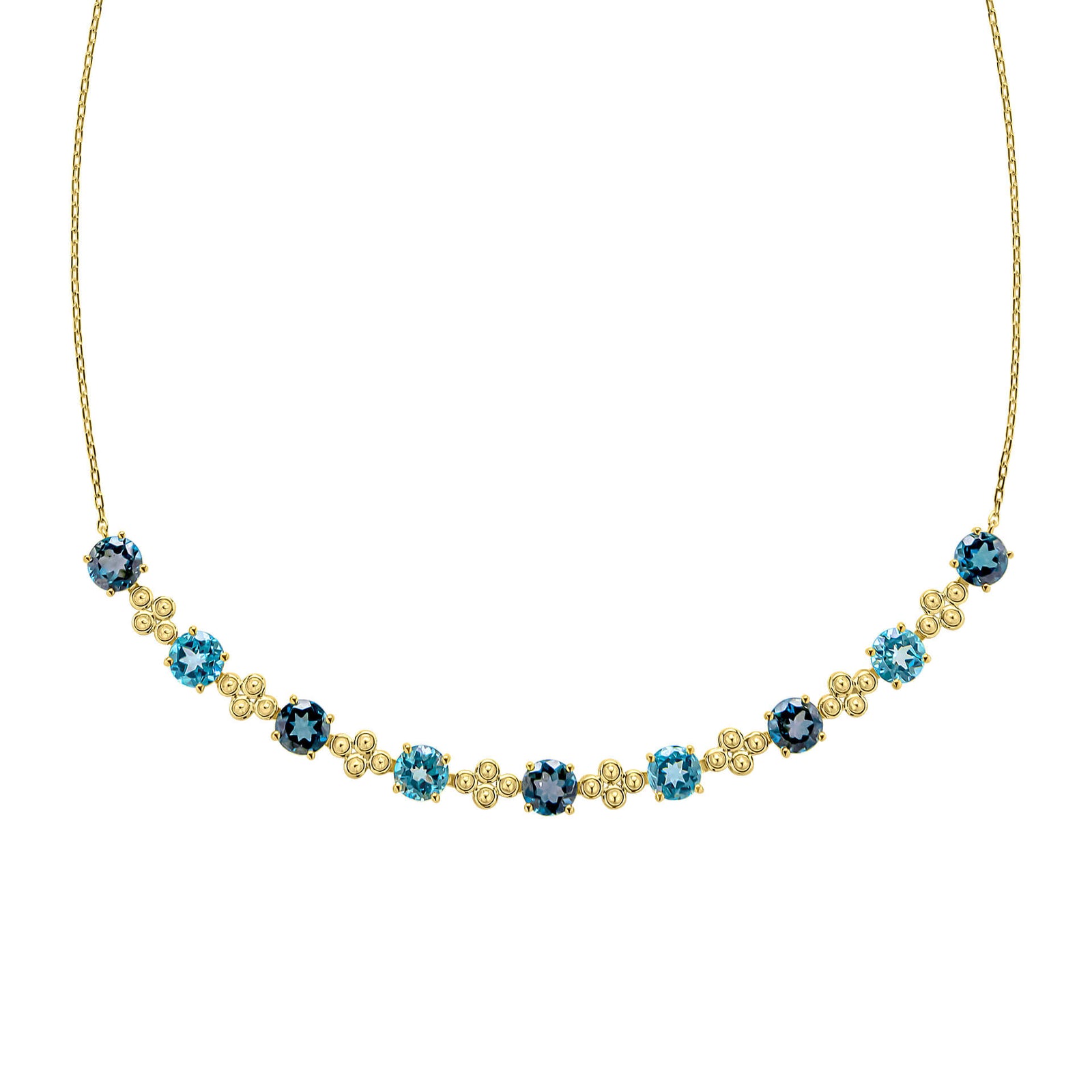 9ct Yellow Gold London Blue Topaz and
 Swiss Blue Topaz Necklace GN423L