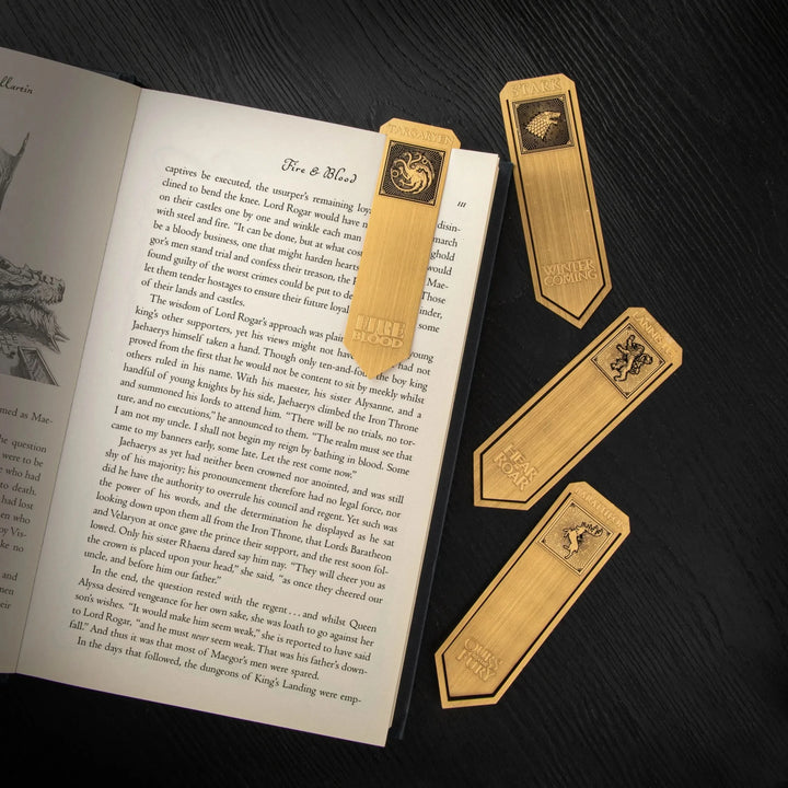 Game Of Thrones Set Of 4 Stark, Lannister, Baratheon And Targaryen Metal Bookmarks MAP5373