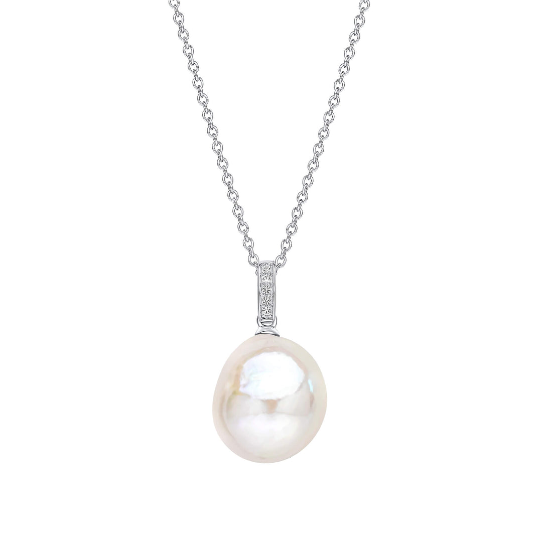 9ct White Gold Baroque Freshwater Pearl White Topaz Pendant GP2380W