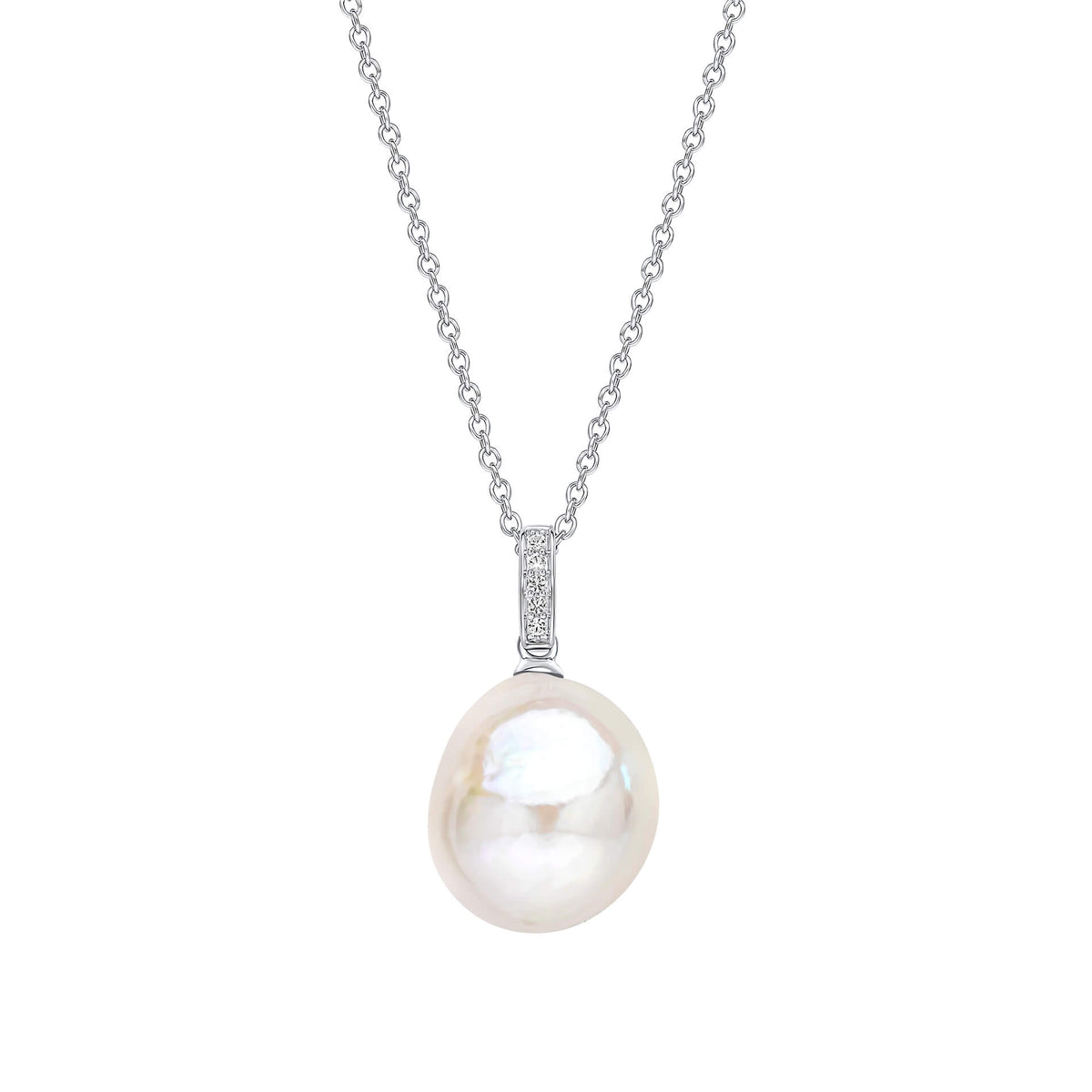 9ct White Gold Baroque Freshwater Pearl White Topaz Pendant GP2380W