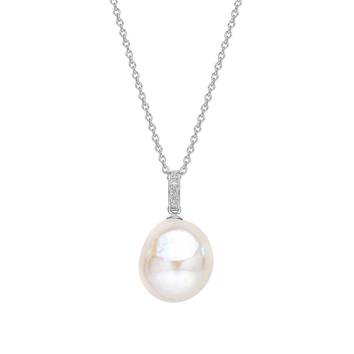 9ct White Gold Baroque Freshwater Pearl White Topaz Pendant GP2380W