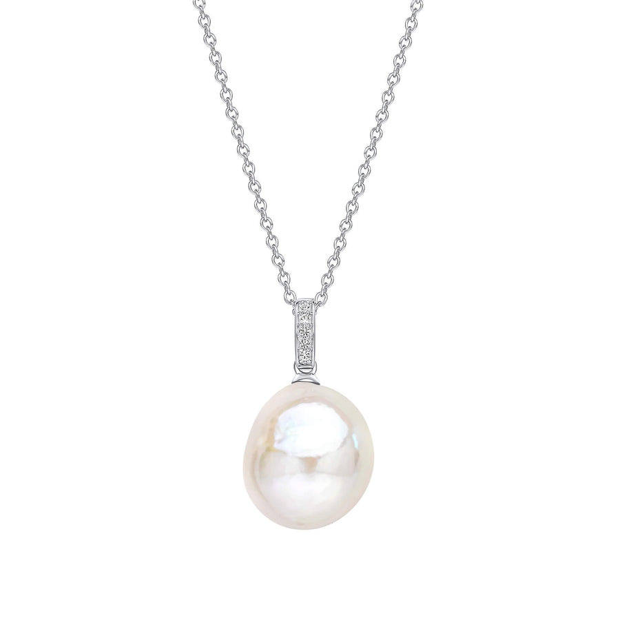 9ct White Gold Baroque Freshwater Pearl White Topaz Pendant GP2380W