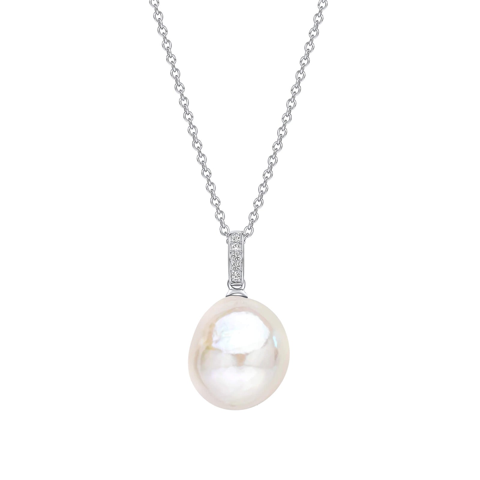 9ct White Gold Baroque Freshwater Pearl White Topaz Pendant GP2380W