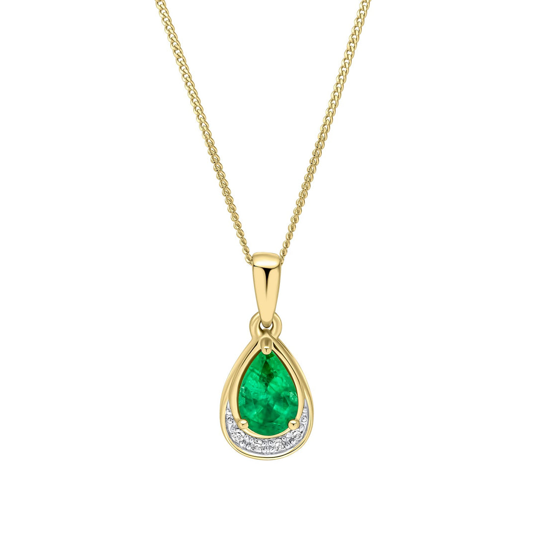 9ct Yellow Gold Green Emerald Diamond Pendant GP2383G