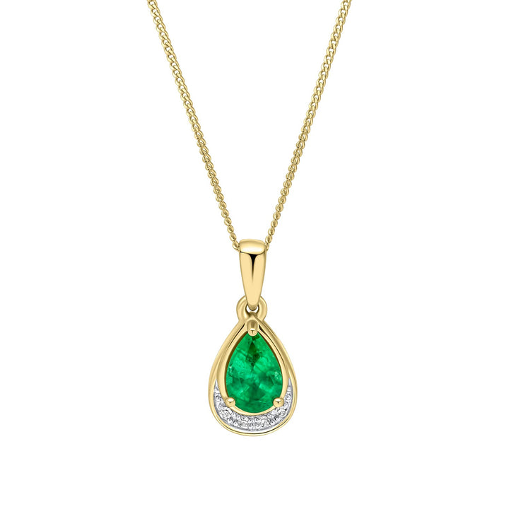 9ct Yellow Gold Green Emerald Diamond Pendant GP2383G