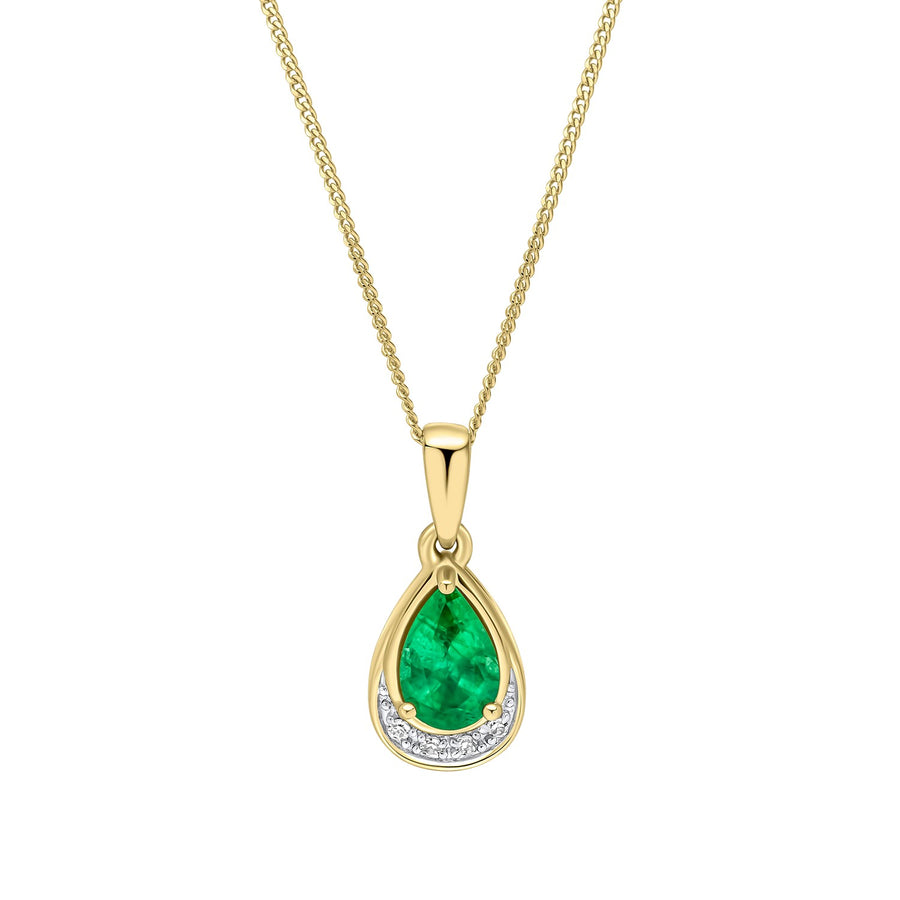 9ct Yellow Gold Green Emerald Diamond Pendant GP2383G