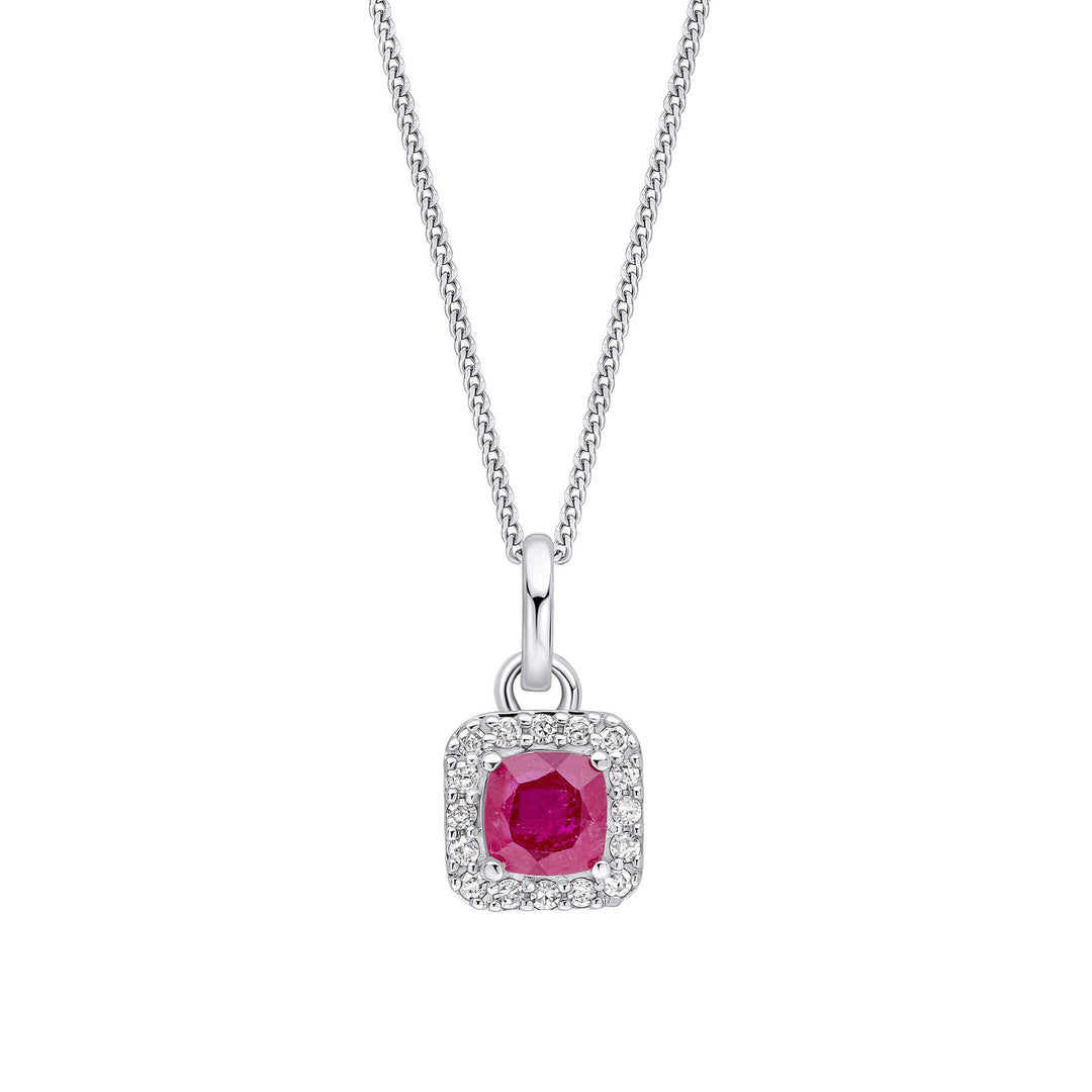 9ct White Gold Red Ruby and Diamond Pendant GP2388R