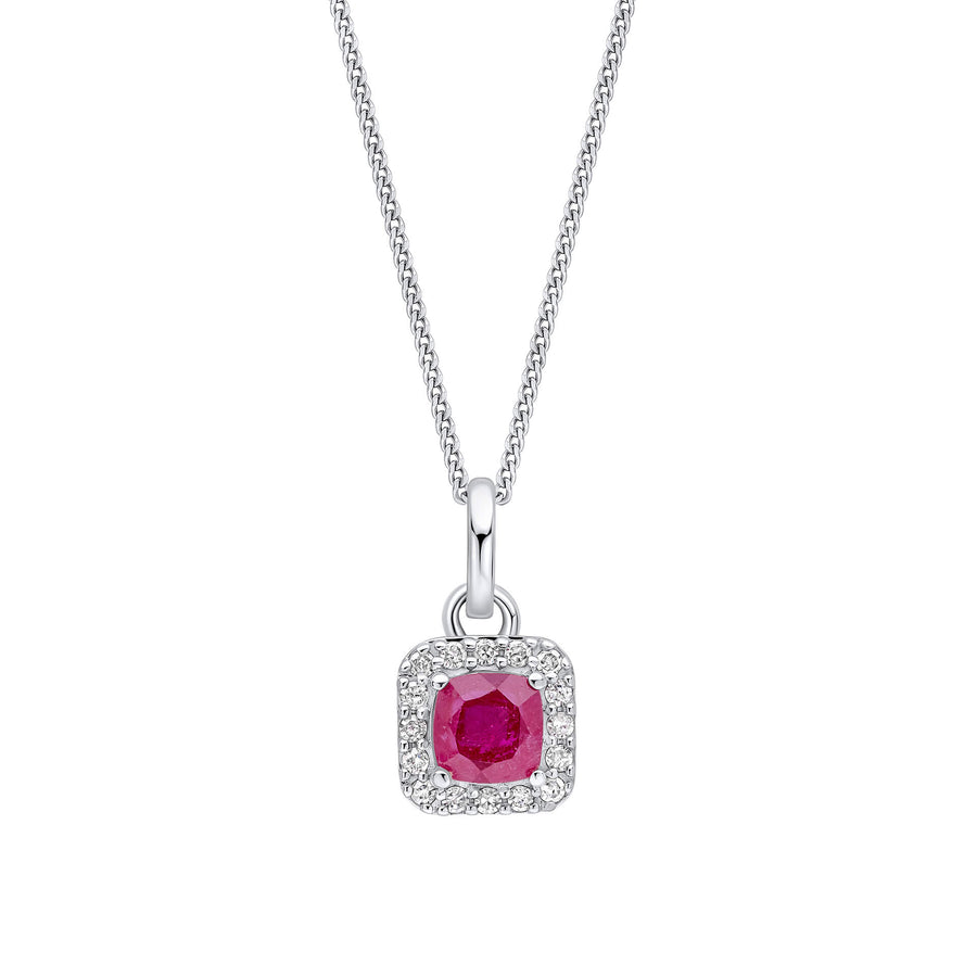 9ct White Gold Red Ruby and Diamond Pendant GP2388R