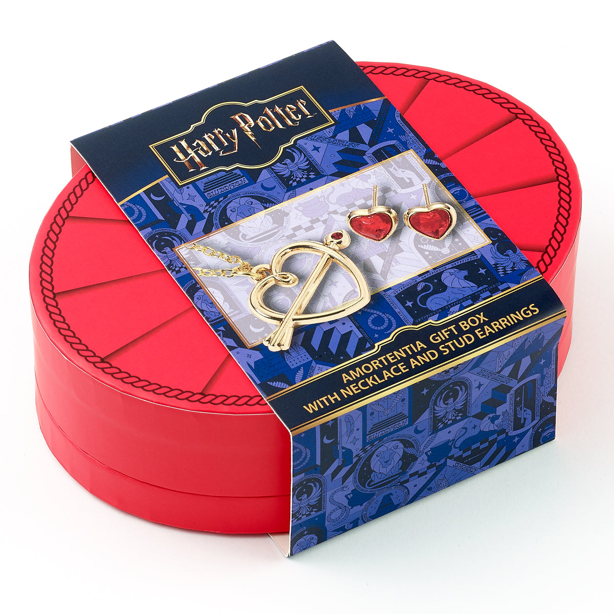 Amortentia gift box with Harry Potter necklace and stud earrings on a white background