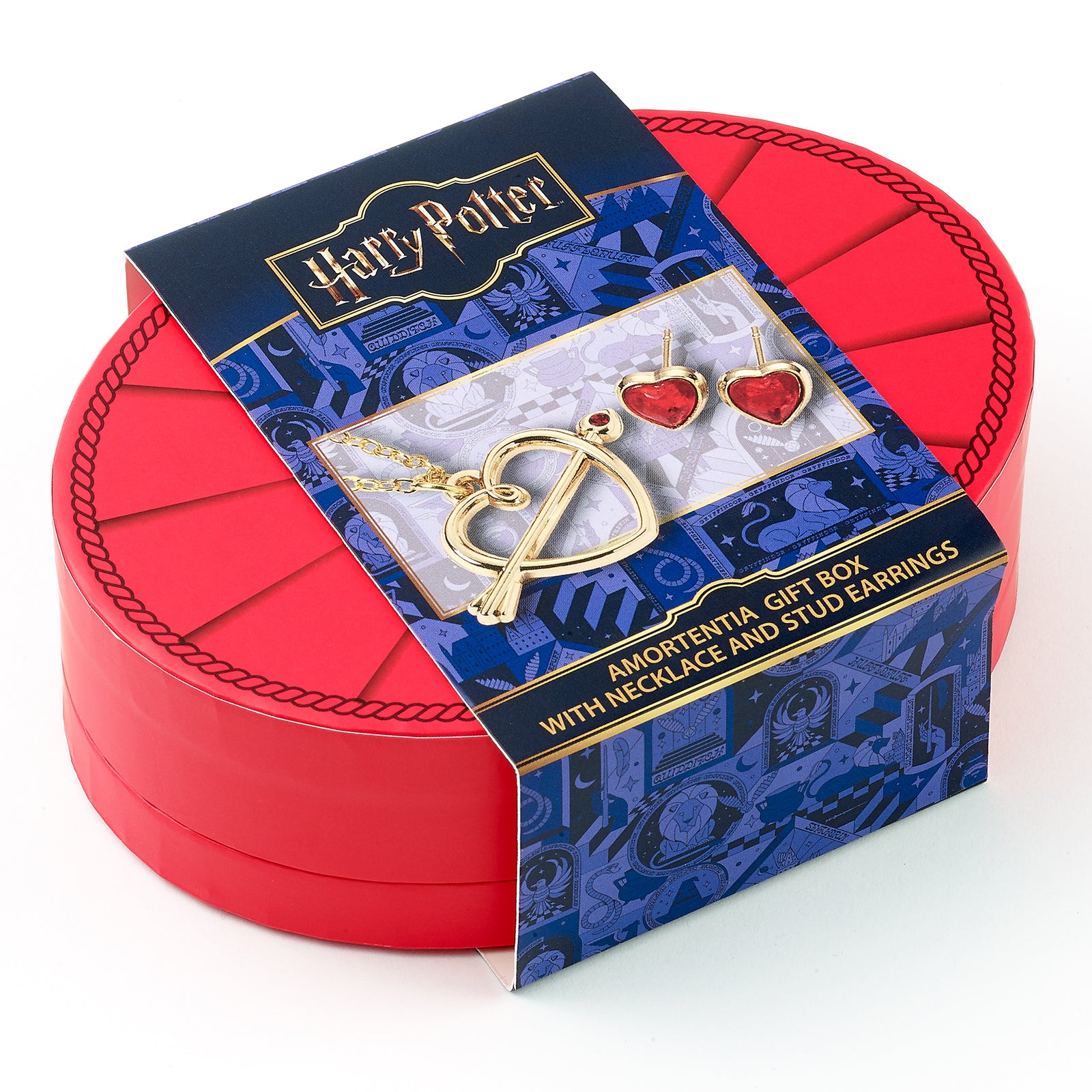 Amortentia gift box with Harry Potter necklace and stud earrings on a white background