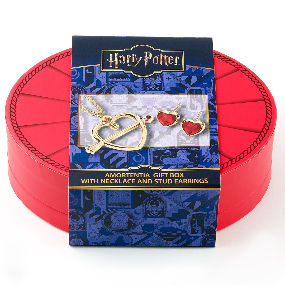 Harry Potter Amortentia gift box with necklace and stud earrings on a white background
