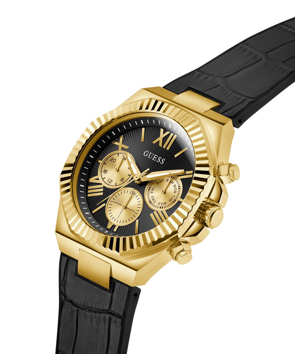 Guess Equity Men’s 44mm Black Gold Multifunction Silicone Watch GW0791G3