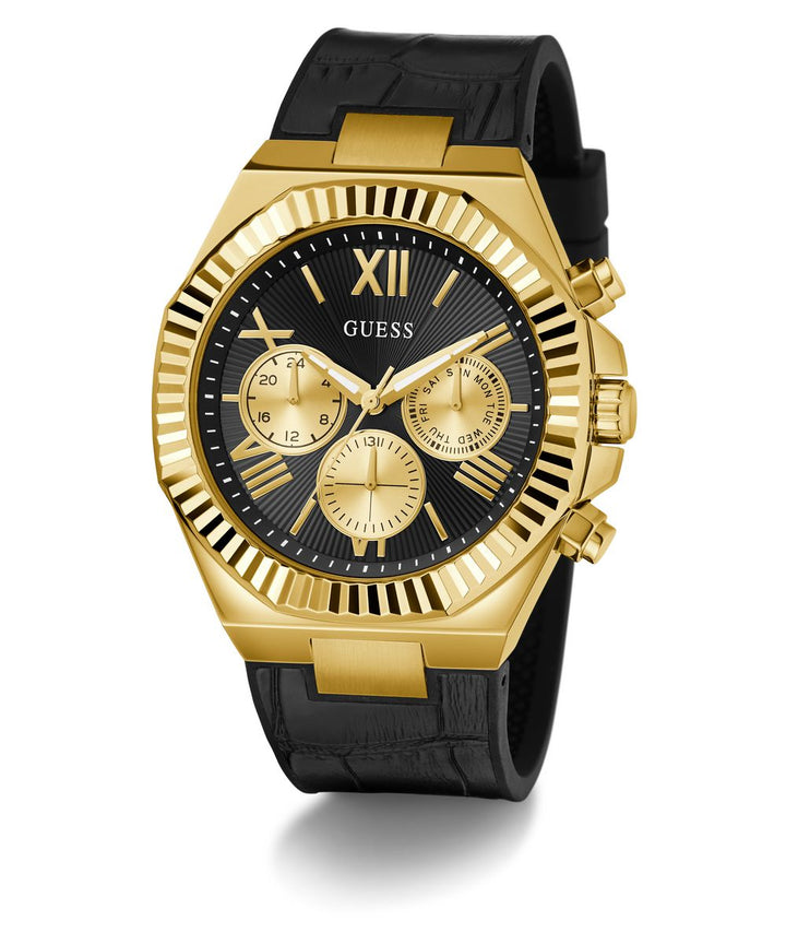 Guess Equity Men’s 44mm Black Gold Multifunction Silicone Watch GW0791G3