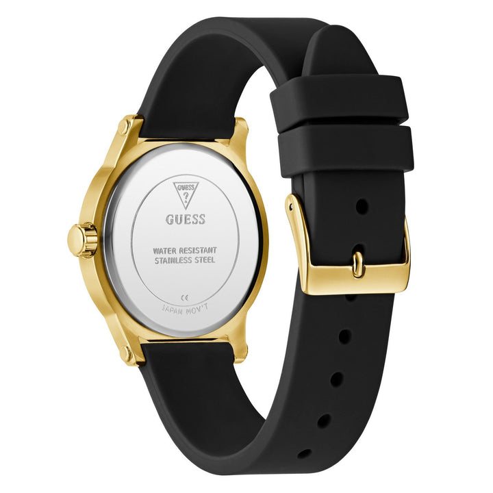 Guess Womens Annette Champagne Sunray Dial Black Silicone Strap Watch GW0860L1
