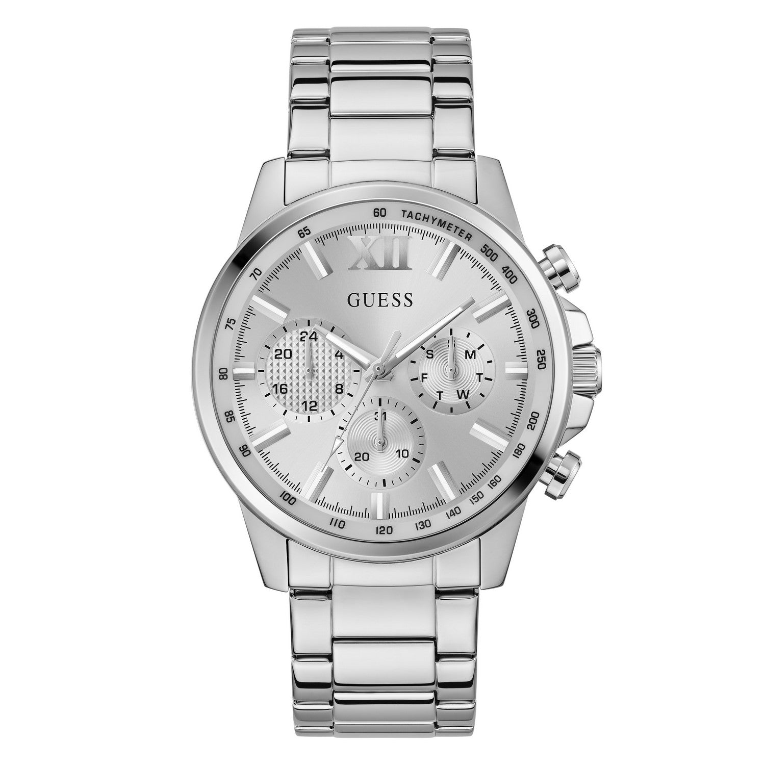 Guess Mens Walker Silver-Tone Sunray Dial Silver-Tone Stainless Steel Bracelet Watch GW0900G6