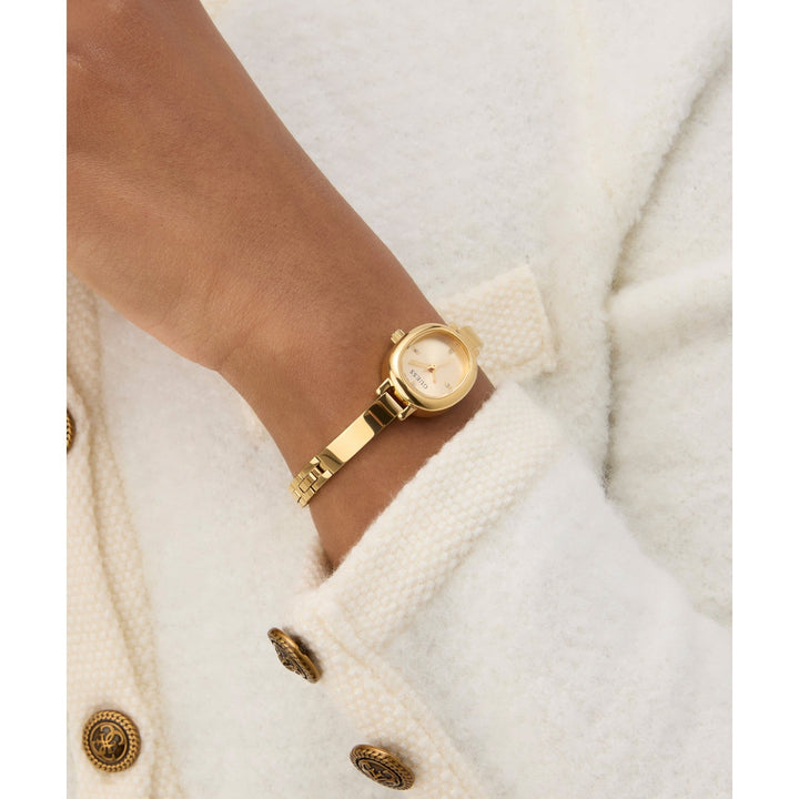 Guess Womens Penelope Champagne Sunray Dial Gold-Tone Stainless Steel Bracelet Watch GW0924L2