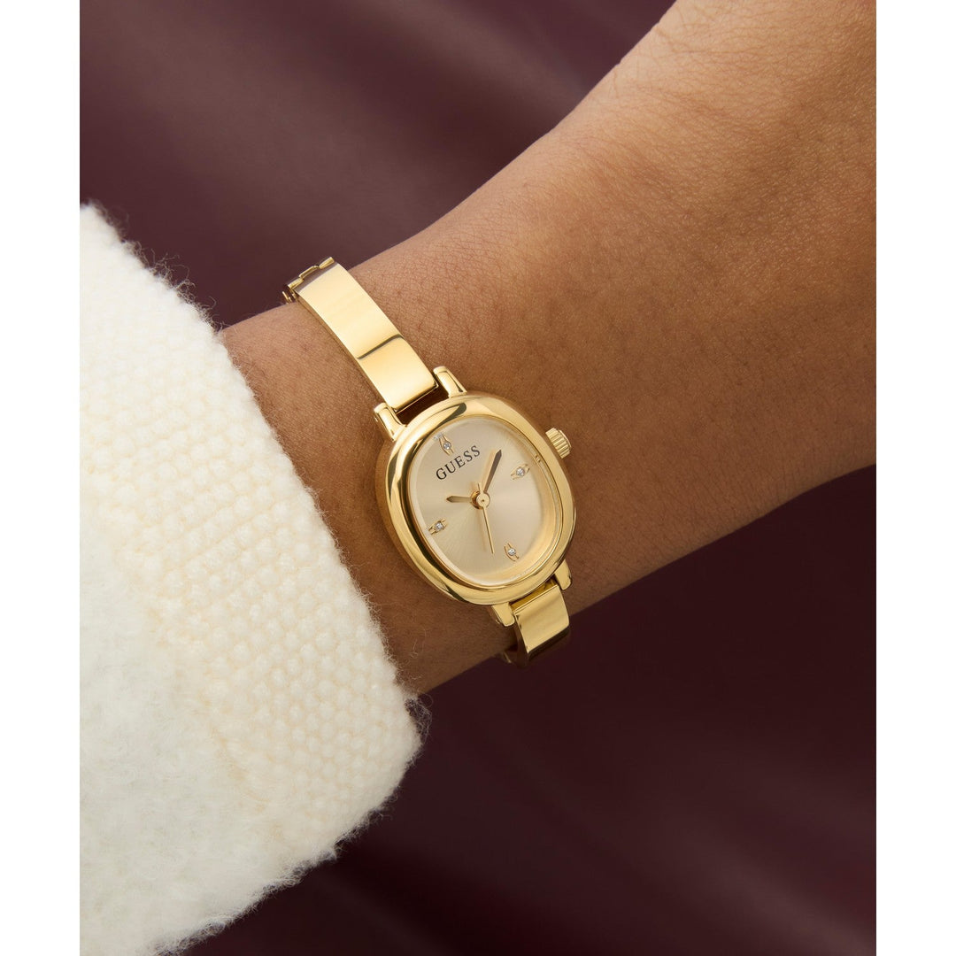 Guess Womens Penelope Champagne Sunray Dial Gold-Tone Stainless Steel Bracelet Watch GW0924L2