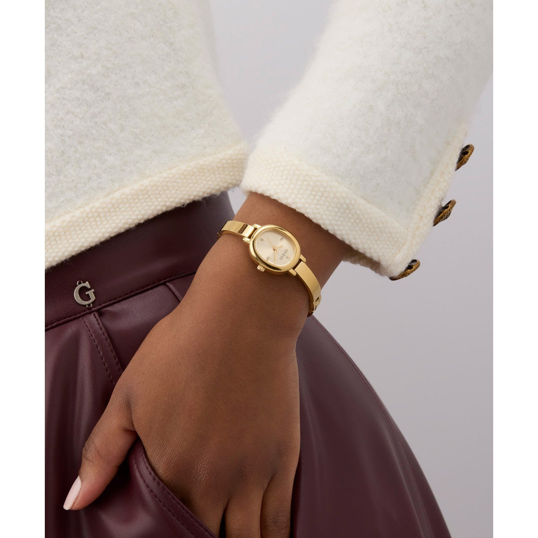 Guess Womens Penelope Champagne Sunray Dial Gold-Tone Stainless Steel Bracelet Watch GW0924L2