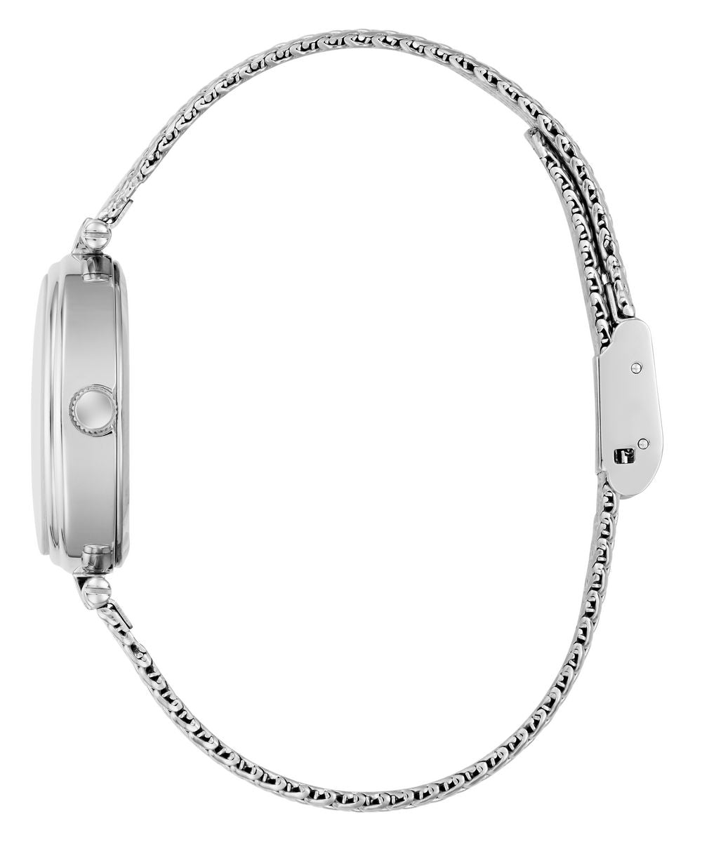 Guess Ruby Women’s Oval Silver Tone Mesh Black Dial Diamond Watch GW0935L1