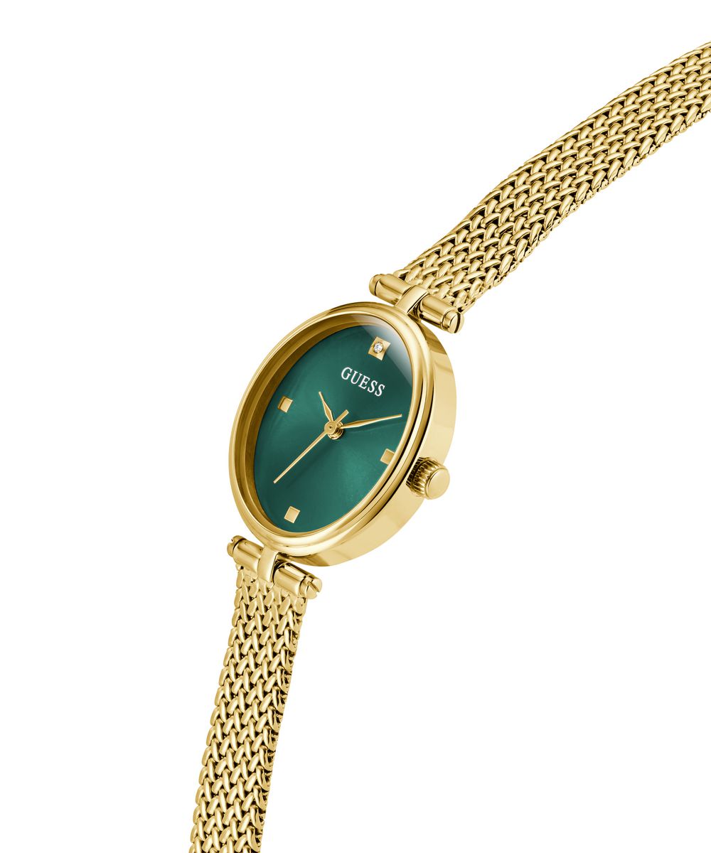 Guess Ruby Women’s Oval Gold Tone Mesh Green Dial Diamond Watch GW0935L2