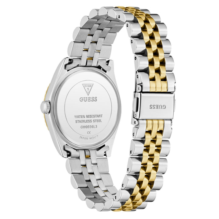 Guess Womens Jada Green Sunray Dial Two-Tone Silver And Gold Stainless Steel Bracelet Watch GW0936L3
