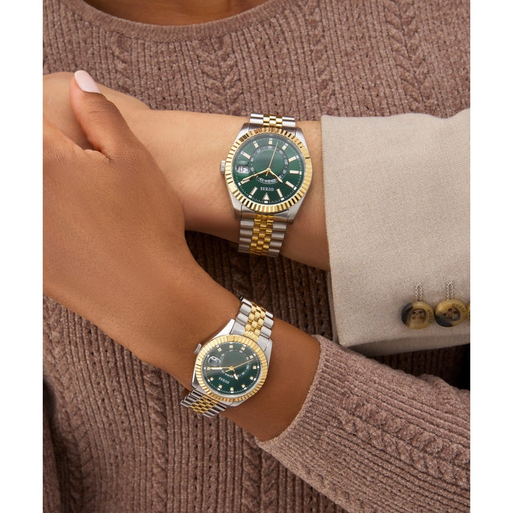 Guess Womens Jada Green Sunray Dial Two-Tone Silver And Gold Stainless Steel Bracelet Watch GW0936L3