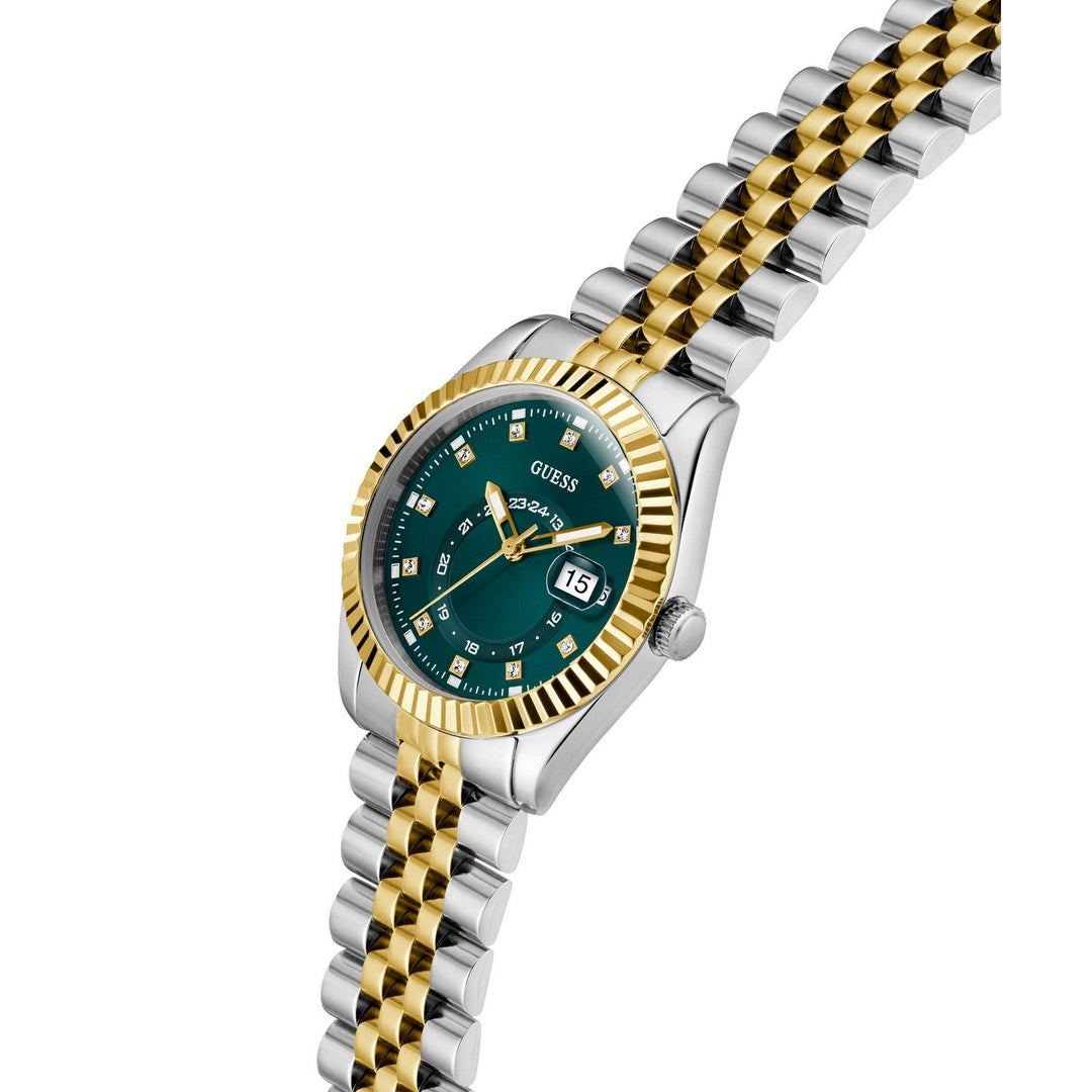 Guess Womens Jada Green Sunray Dial Two-Tone Silver And Gold Stainless Steel Bracelet Watch GW0936L3