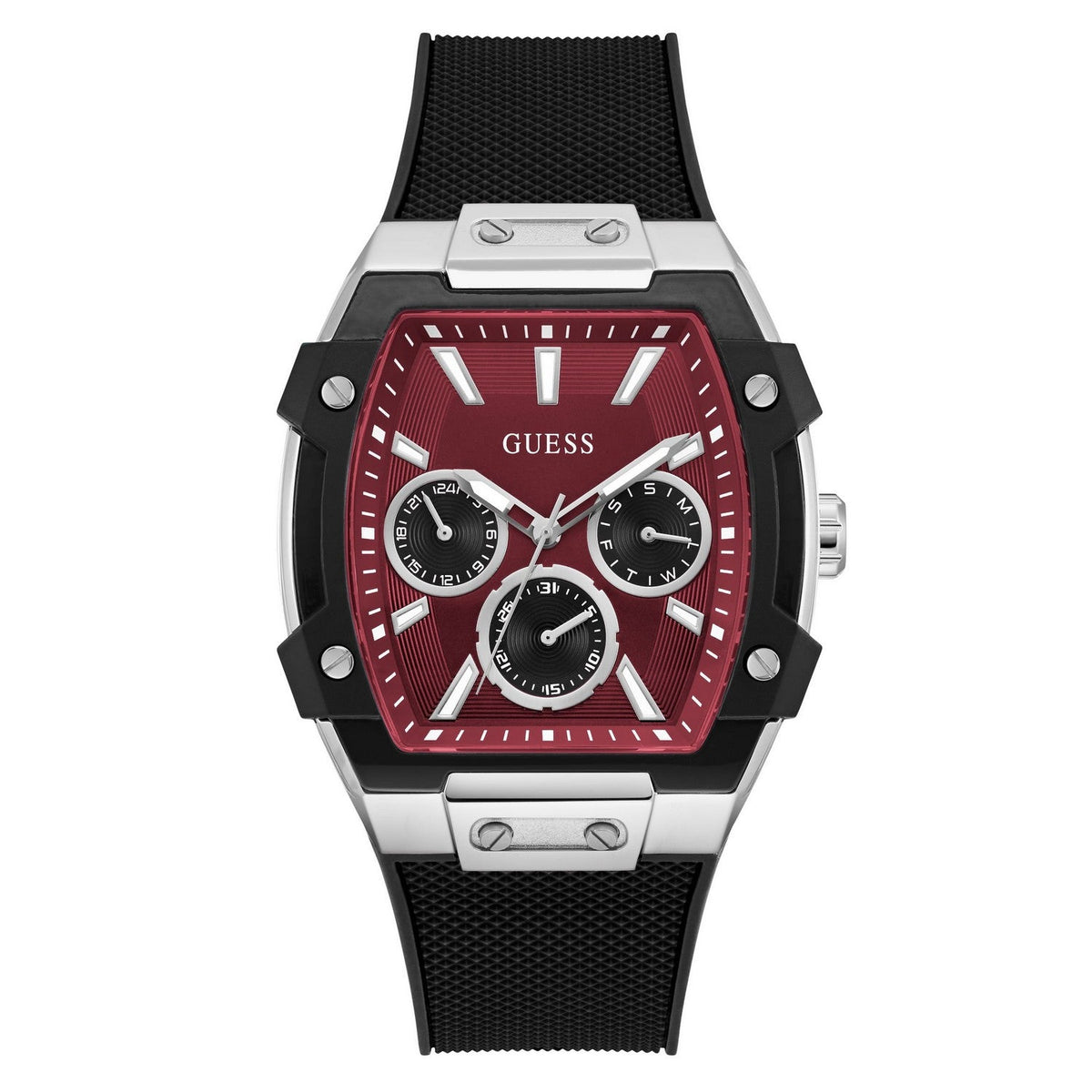 Guess Men’s Phoenix Red Dial Black Silicone Strap Watch GW0956G1