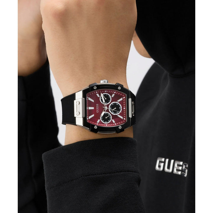 Guess Men’s Phoenix Red Dial Black Silicone Strap Watch GW0956G1